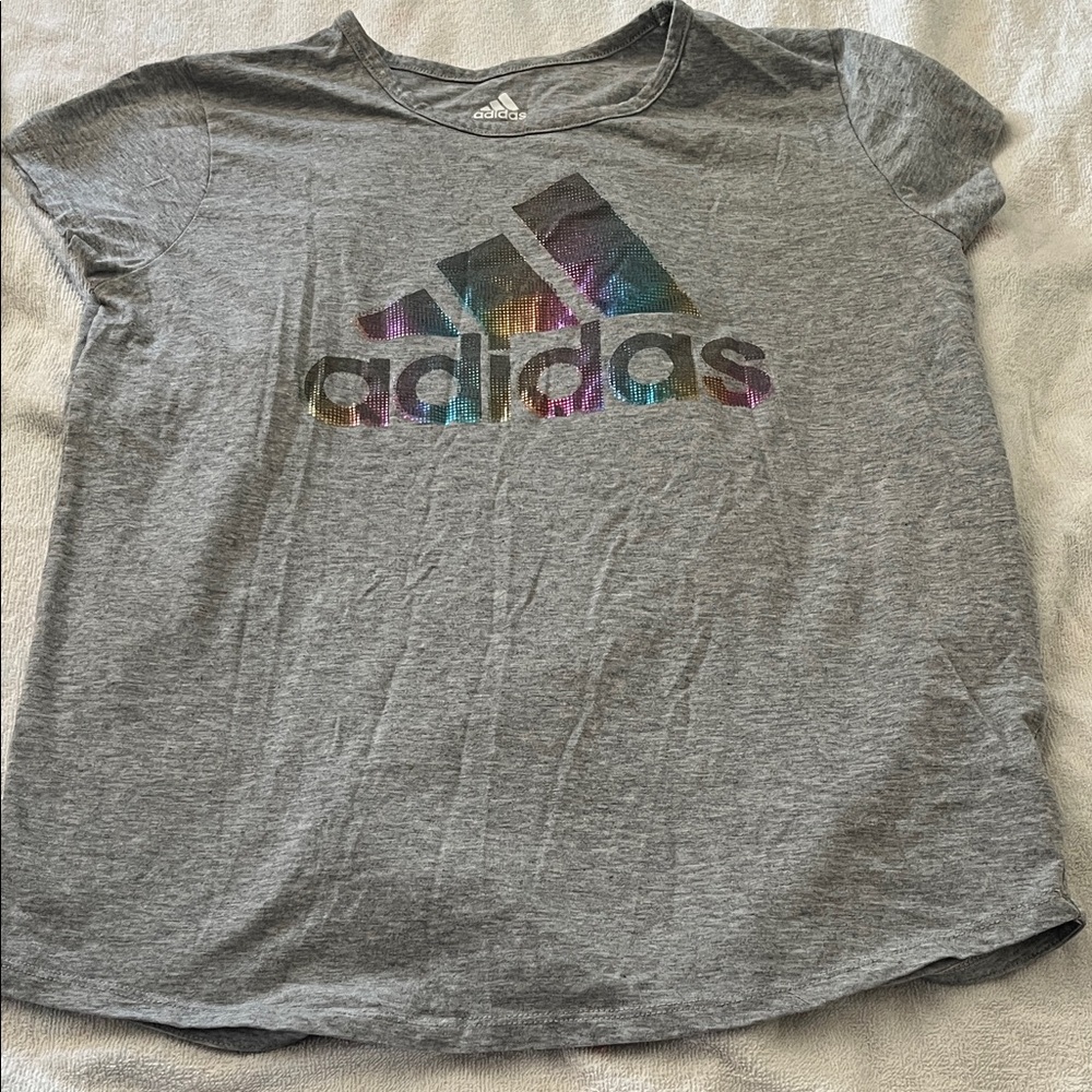 Adidas Heather Gray Tee with Colorful Logo
